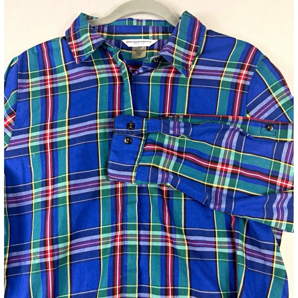 Allison Daley plaid button up flannel ls shirt top, women's 14P petite